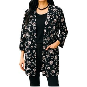 Forever 21 Floral Open Front Long Duster Cardigan Size Medium
